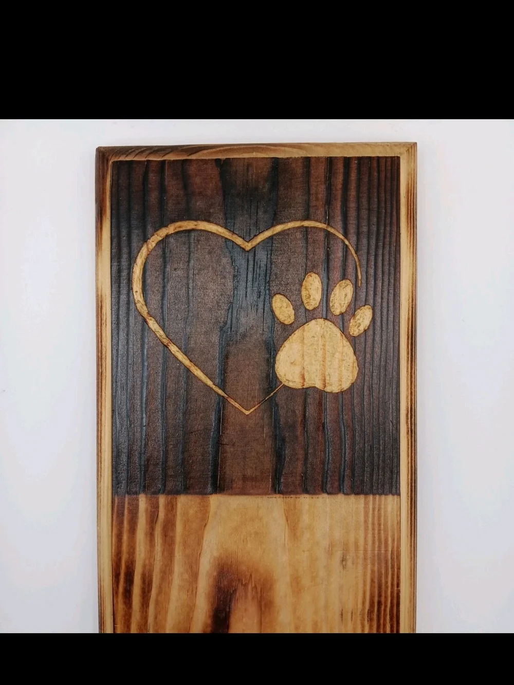 Wood Burned Key Holder Rustic Heart & Paw